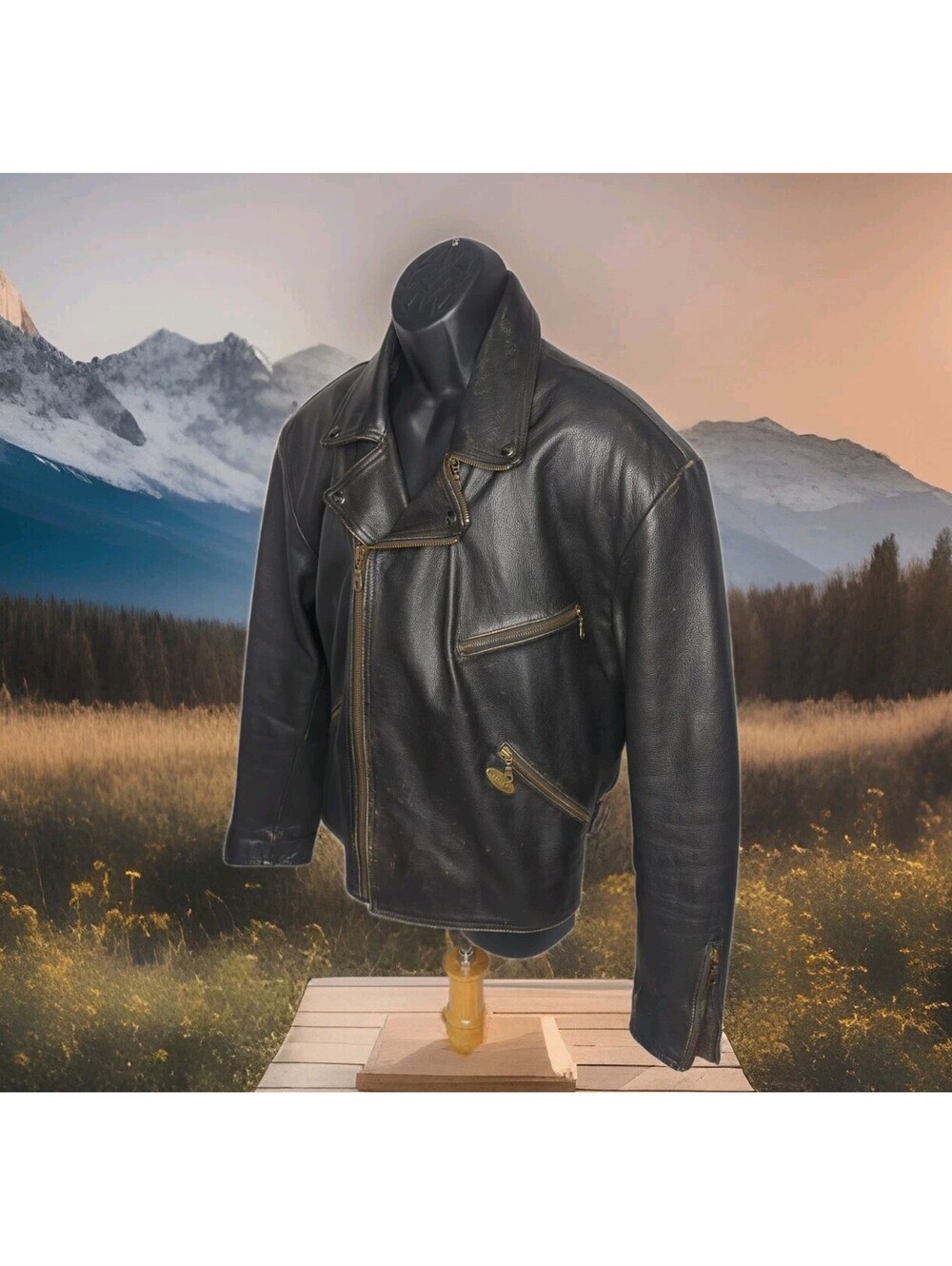 VINTAGE RICHA BLACK LEATHER BIKER JACKET MOTORCYCLE DISTRESSED MENS XL 48 RIDING